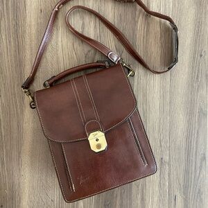 Vintage French Texier Brown Leather Crossbody Bag